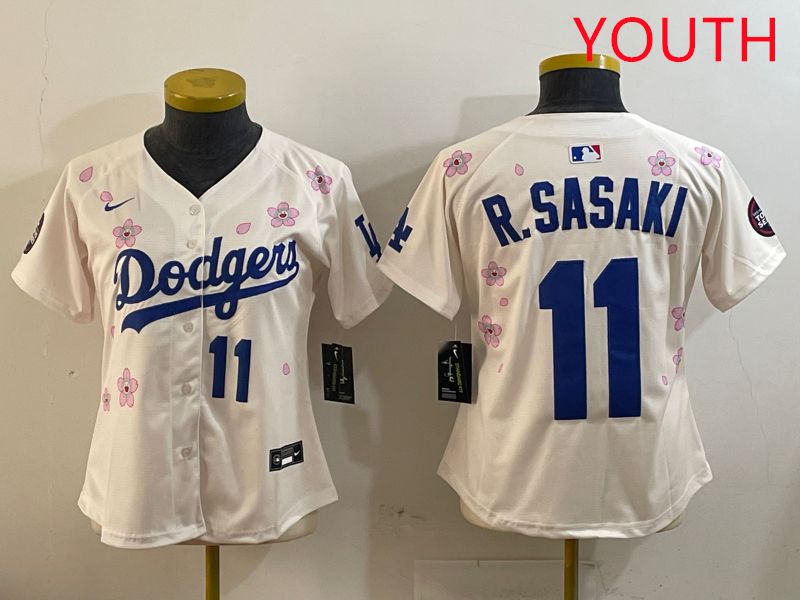 Youth Los Angeles Dodgers #11 R.Sasaki Cream Sakura Edition 2025 Nike MLB Jersey style 8->youth mlb jersey->Youth Jersey